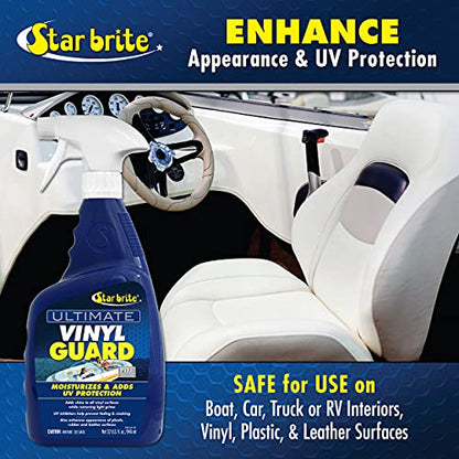 STAR BRITE Ultimate Vinyl Guard - Spray on Protection & Shine - Prevent Fading & Cracking - Keep Vinyl, Leather, Plastic & Rubber - 32 OZ (095932),blue