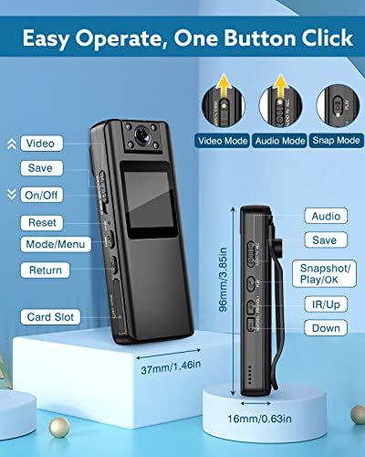 BOBLOV A22 64/32GB Body Camera, 2200mAh Battery for 10Hours Recording,180° Rotatable Lens, 1080P BodyCam with OLED Screen to Playback, Camcorder with Audio for Walking, Delivery, Daily Proof (64GB)