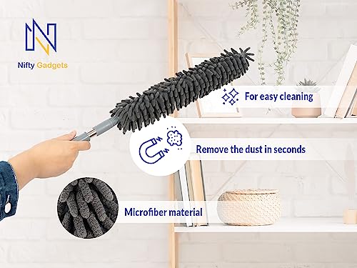 Nifty Gadgets Feather Duster Set - Premium Quality Microfiber Cleaning Brushes with Extendable Handle for Dusting - Reusable, Bendable Dusters, Washable Lightweight