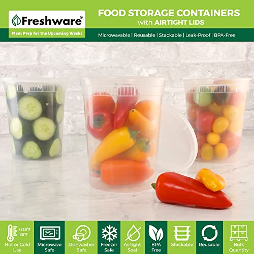 Freshware Food Storage Containers [24 Set] 32 oz Plastic Deli Containers with Lids, Slime, Soup, Meal Prep Containers | BPA Free | Stackable | Leakproof | Microwave/Dishwasher/Freezer Safe