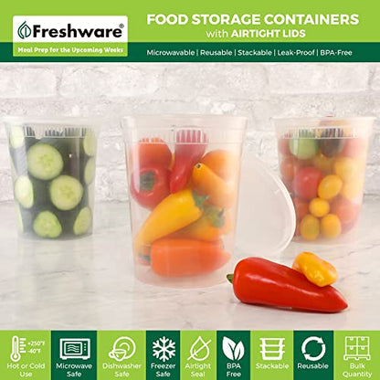 Freshware Food Storage Containers [24 Set] 32 oz Plastic Deli Containers with Lids, Slime, Soup, Meal Prep Containers | BPA Free | Stackable | Leakproof | Microwave/Dishwasher/Freezer Safe