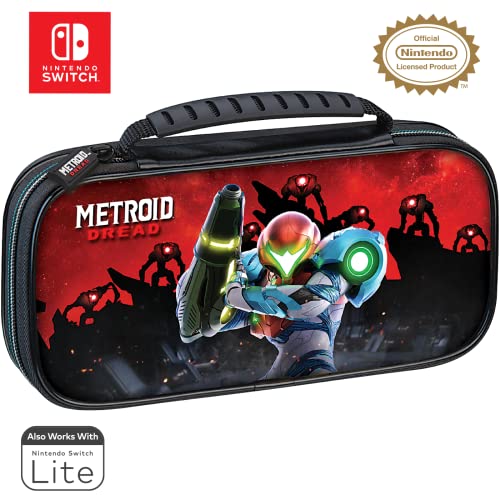 Game Traveler Metroid Nintendo Switch Case - Switch OLED Case for Switch OLED, Original Switch, Adjustable Viewing Stand & Bonus Game Cases, Deluxe Carry Handle, Licensed Nintendo Switch game case