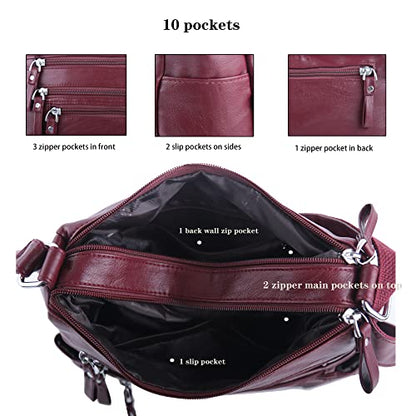 ELDA 10 Pockets Crossbody Purses for Women Medium Pocketbooks Lightweight Ladies Satchel Bag Multi Pocket Shoulder Handbag