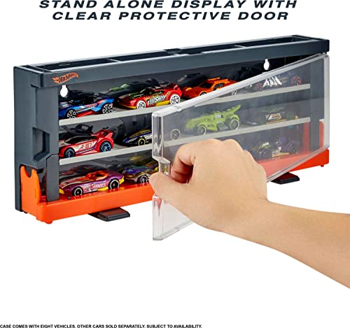 Hot Wheels Race Case with 8 Toy Cars, Interactive Display & Storage for 12 1:64 Scale Vehicles, Connects to Track