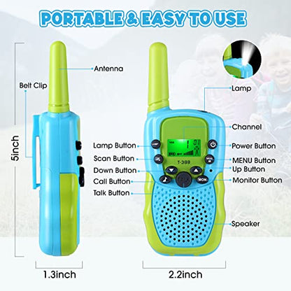 Jeebuu Toys for 3-12 Year Old Boys, 2 Pack Walkie Talkies for Kids 22 Channels 3 Kms Range 2 Way Radio for Indoor Outdoor Camping Hiking, Ideal Christmas Birthday Gifts for 3-12 Year Old Boys Girls