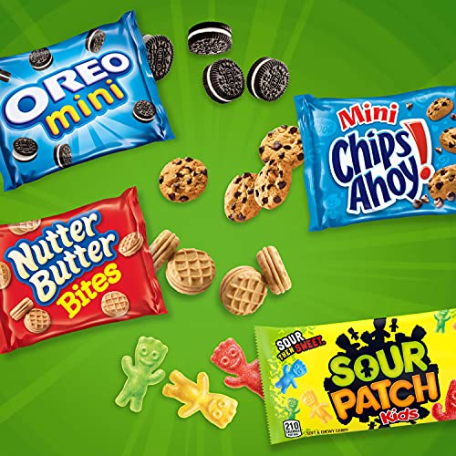 OREO Mini Cookies, CHIPS AHOY! Mini Cookies, SOUR PATCH KIDS Candy & Nutter Butter Bites Cookies & Candy Variety Pack, School Lunch Box Snacks, 32 Snack Packs