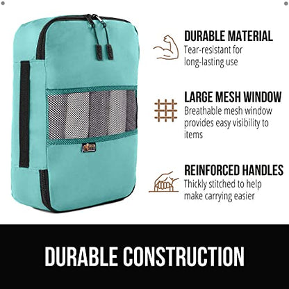 Gorilla Grip 3 Piece Packing Cubes Set, Compression Space Saving Organizers for Suitcases and Luggage, Mesh Window Bags, Travel Essentials for Carry On, Clothes and Shoes, Cube with Zipper, Turquoise