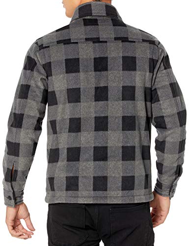 Amazon Essentials Men's Long-Sleeve Polar Fleece Shirt Jacket, Black Charcoal Buffalo Plaid, Large