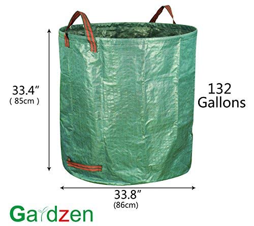 Gardzen 2-Pack 132 Gallons Gardening Bag with Double Bottom Layer - Extra Large Reuseable Heavy Duty Gardening Bags, Lawn Pool Garden Leaf Waste Bag, Comes with Gloves