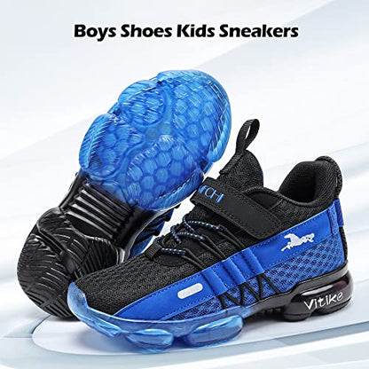 VITUOFLY Boys Sneakers Kids Running Shoes Girls Mesh Fitness Shoe Indoor Training Sneaker Lightweight Outdoor Sports Athletic Tennis Shoes for Little Kid/Big Kid Black Blue 1.5 Little Kid