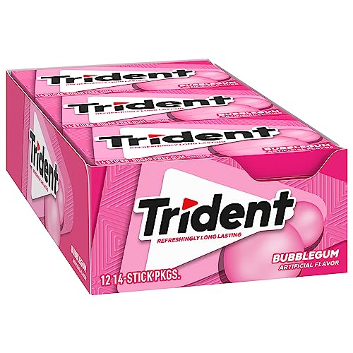 Trident Bubblegum Sugar Free Gum, 12 Packs of 14 Pieces (168 Total Pieces)