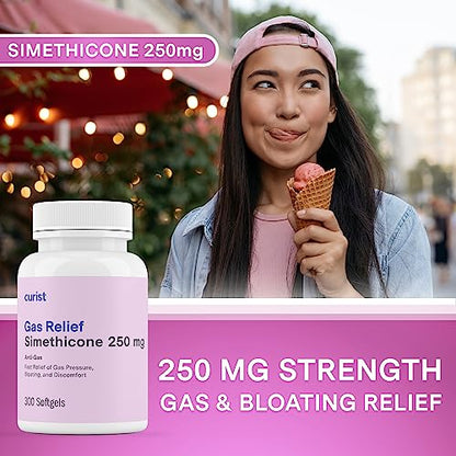 Curist Gas Relief Simethicone 250 mg Softgels (300 Count) - Fast Digestive Relief, Bloating Relief & Anti Flatulence Gas Pills for Adults aids Gas and Bloating Relief (300 Soft gels)
