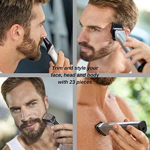 Philips Norelco Multigroom Men's Beard Grooming Kit with Trimmer for Head Body, Face -Stainless Steel with Travel Case