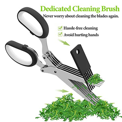 Herb Scissors Set - Herb Scissors With 5 Blades and Cover, Cool Kitchen Gadgets for Cutting Fresh Herbs, Mint, Cilantro, Scallions and Etc - Black