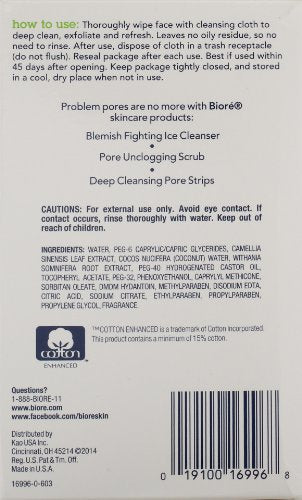 Bioré Daily Make Up Removing Cloths, Facial Cleansing Wipes with Dirt-grabbing Fibers for Deep Pore Cleansing without Oily Residue, 60 Count