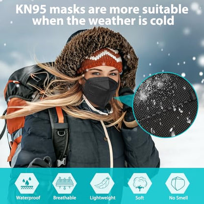 50 PCS KN95 Face Mask, 5 Layers Protection Black Disposable Face Masks for Adult, Teenager