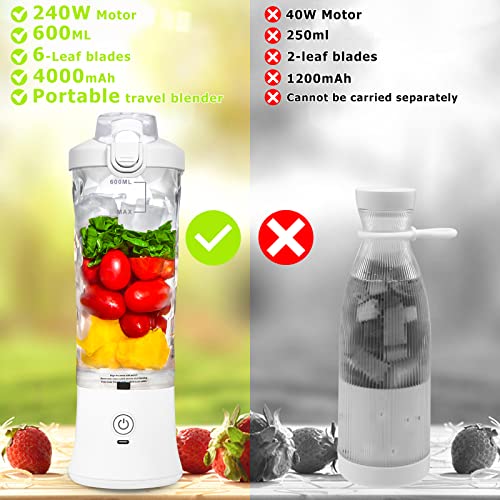 SHUNSHI Portable Blender 20 Oz, Personal Size Blender for Shakes and Smoothies with 6 Blades, Mini Small Smoothie Blender Bottles for Kitchen, Home, Travel (White)