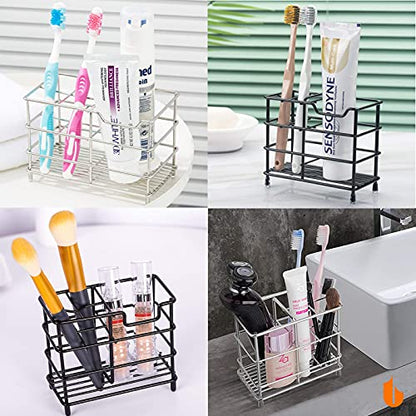 Urbanstrive 304 Stainless Steel Bathroom Toothbrush Holder Toothpaste Holder Stand Bathroom Accessories Organizer (Black, Small)