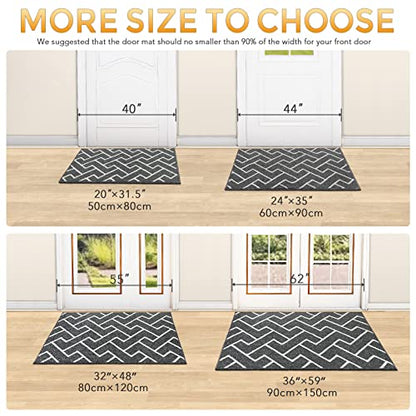 Indoor Doormat,Front Back Door Mat Rubber Backing Non Slip Door Mats,20"x31.5" Low-Profile Absorbent Resist Dirt Entryway Doormat Inside Floor Mats Entrance Machine Washable(Grey)