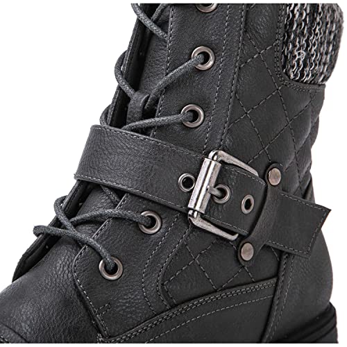 GLOBALWIN Womens Fashion Ankle Combat Boot, 2102Grey, Size 9 (GW-W2102-GREY-SZ-9)