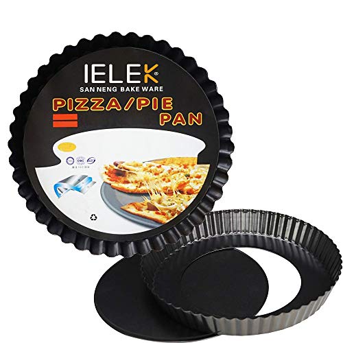 IELEK Tart Flan Pie Pan Nonstick Heavy Duty 10 Inch Quiche Cheese Molds With Removable Loose Bottom Fluted