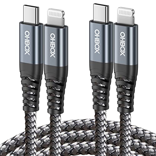 ohbox USB C to Lightning Cable 6FT 2Pack, MFi Certified USBC iPhone Fast Charger Cord Heavy Duty Type C iPhone Cable Compatible with iPhone 14 13 12 11 Pro Max Mini 8 Plus SE iPad and More