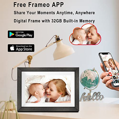 Frameo Digital Photo Frame with 32GB Memory,10.1 Inch WiFi Smart Digital Picture Frame with HD IPS Touch Screen,Auto-Rotate,Send Pictures from Anywhere via Frameo APP(Wood Effect)