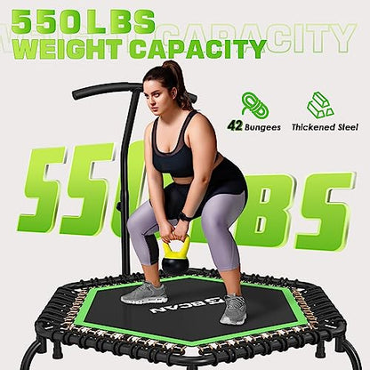 BCAN 50" Mini Trampoline, 550 LBS Fitness Trampoline with T-Adjustable Handle Bar, Bungees, Stable & Quiet Exercise Rebounder for Kids Adults Indoor/Garden Workout-Green