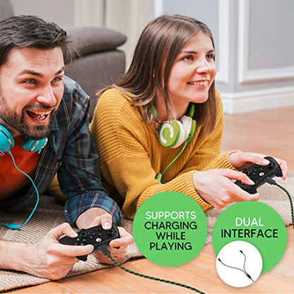 TALK WORKS Dual Xbox Controller Charger Cord for Series X, Series S - 10' Nylon Braided USB C Charging Cable, Charges 2 Controls/Devices at Once