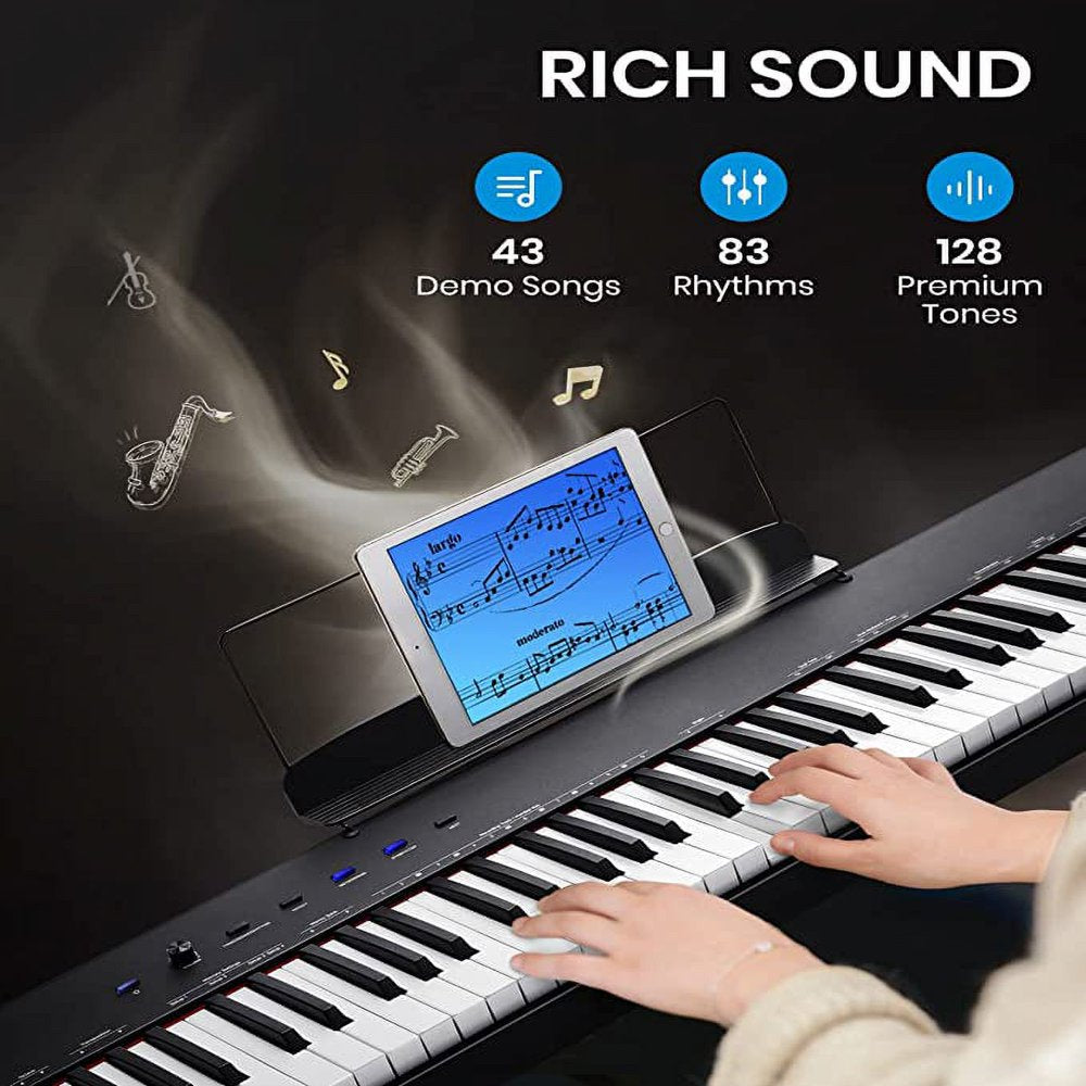 88 Key Full-Size Semi-Weighted Electric Piano, with Sustain Pedal, Stand, Power Supply， Moukey