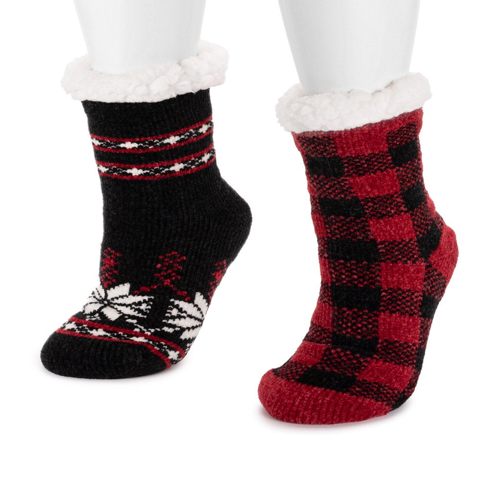 Muk Luks Women's Fuzzy Chenille Plush Lined Cabin Socks, 2-Pack, Sizes S-XL