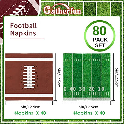 Football Birthday Party Supplies Disposable Paper Cocktail Napkins for Tailgate Party Decorations, Assorted 40 Pack Football Field Design and 40 Pack of football Pattern, Total 80 Pack