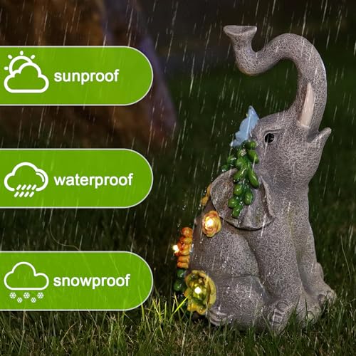 IVCOOLE Outdoor Elephant Sculpture Statue - Solar Garden Succulents Elephant Light Decoration for Patio, Home and Yard - Perfect Good Luck Gift for Women and Moms - Housewarming Decor