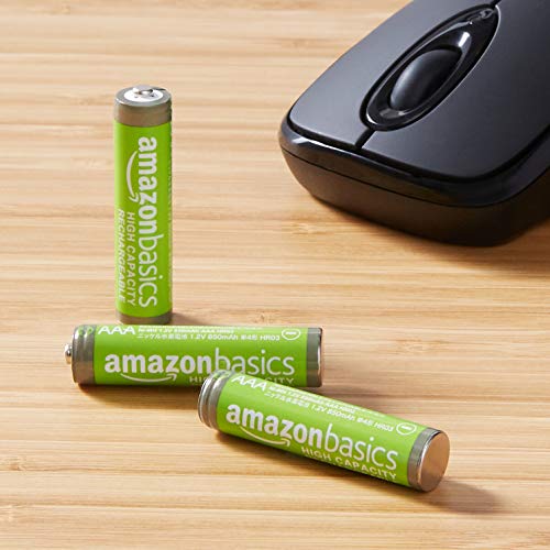 Amazon Basics 12-Pack Rechargeable AAA NiMH High-Capacity Batteries, 850 mAh, Recharge up to 500x Times, Pre-Charged