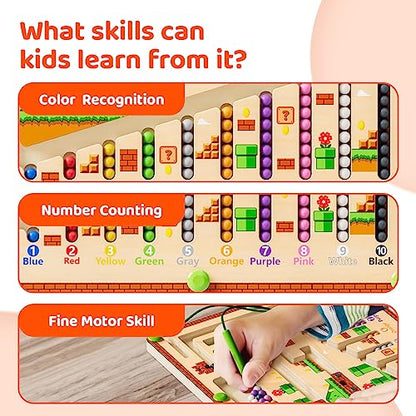 Magnetic Color and Number Maze, Montessori Toys for 3+ Year Old, Wooden Puzzle Activity Board, Learning Educational Counting Matching Toys for Toddlers and Kids Boys Girls Preschoolers 3 4 5 Years Old