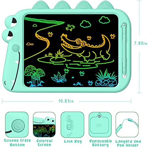 LCD Writing Drawing Tablet for Kids - 10 Inch Colorful Doodle Board Educational Learning Erasable Reusable Pad with Magnetic Pen Toddler Toy Gift for 3 4 5 6 7 8 9 Years Old Boy Girl (Crocodile)