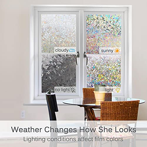 Volcanics Window Privacy Film Static Clings Vinyl 3D Decals, Stickers Rainbow Film for Glass Door Heat Control Anti UV 17.5 x 78.7 Inches