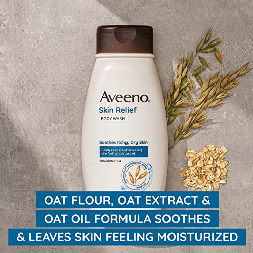 Aveeno Skin Relief Fragrance-Free Body Wash with Triple Oat Formula, Gentle Daily Cleanser for Sensitive Skin Leaves Itchy, Dry Skin Soothed & Feeling Moisturized, Sulfate-Free, 33 fl. oz