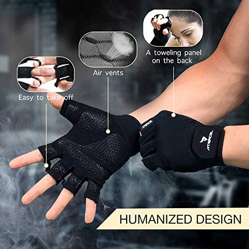 ATERCEL Workout Gloves for Men and Women, Exercise Gloves for Weight Lifting, Cycling, Gym, Training, Breathable and Snug fit (Black, M)