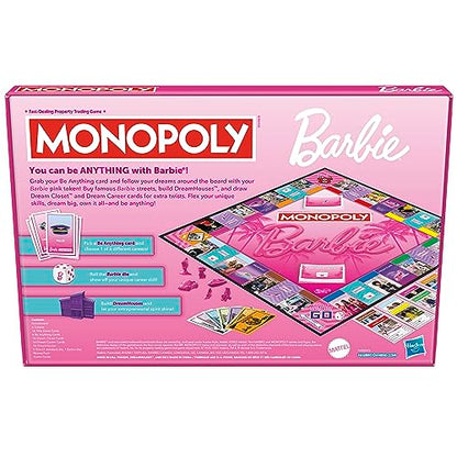 Monopoly: Barbie Edition Board Game, Ages 8+, 2-6 Players, Fun Family Games for Kids and Adults, with 6 Barbie-Themed Pink Zinc Tokens, Kids Gifts