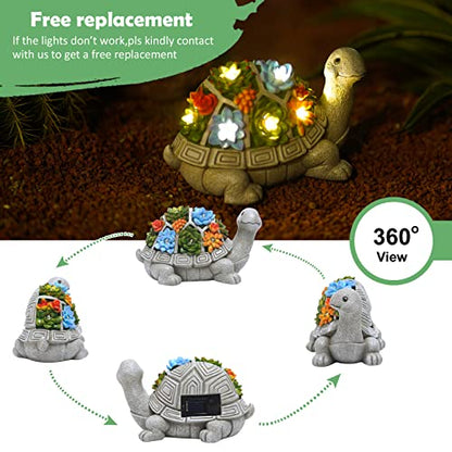 Nacome Solar Garden Outdoor Statues Turtle with Succulent 7 LED Lights - Lawn Decor Patio, Balcony, Yard Ornament - Birthday for Women/Mom/Grandma