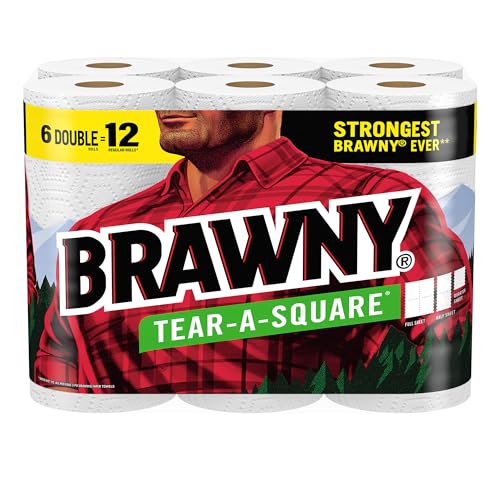 Brawny® Tear-A-Square® Paper Towels, 6 Double Rolls = 12 Regular Rolls