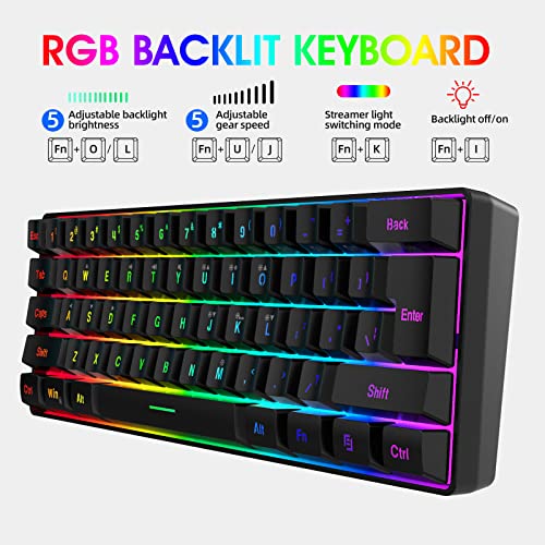 DGG K60 61 Keys RGB Backlit 60% Wired Gaming Keyboard, Ergonomic Waterproof Mini Compact 60 Percent Mechanical Feeling Keyboard, for PC Mac PS4 Xbox Gamer, Typist, Travel