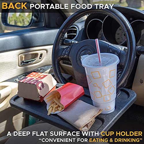 EcoNour 2 in 1 Car Steering Wheel Desk | Steering Wheel Tray for Laptop Car Mount with Pen Holder | Car Food Tray for Eating with Drinks Holder | Multipurpose Travel Car Accessories