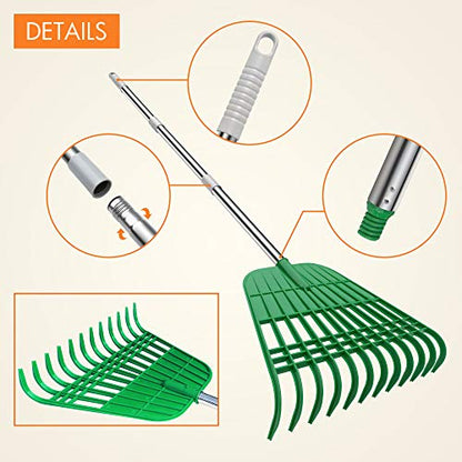 Gardzen Large Leaf Scoop & 12 Tines Gardening Leaf Rake Set, Comes with 72 Gallon Garden Bag