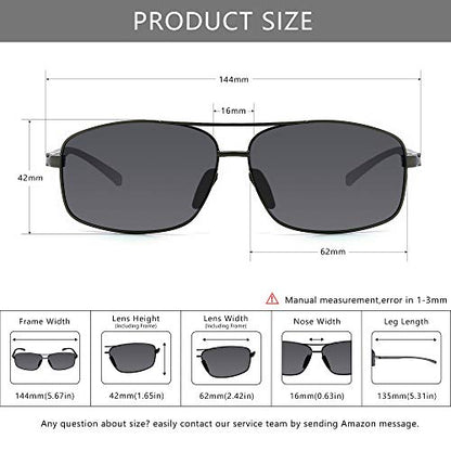 SUNGAIT Ultra Lightweight Rectangular Polarized Sunglasses UV400 Protection (Black Frame Brown Lens+Gunmetal Frame Gray Lens)