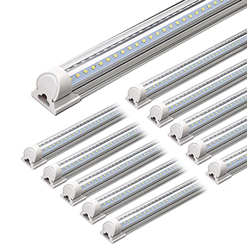 Barrina LED Shop Light, 4FT 40W 5000LM 5000K Daylight White, V Shape, Clear Cover, Hight Output, Linkable Shop Lights, T8 LED Tube Lights, LED Garage Light 4 Foot with Plug, ETL Listed, 10 Packs