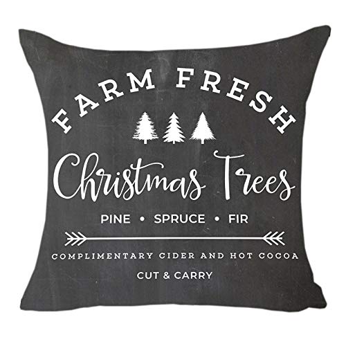 MFGNEH Farm Fresh Christmas Trees Cotton Linen Throw Pillow Covers Christmas Decor Cushion Cover 20 x 20 Inch for Sofa,Christmas Pillow Covers