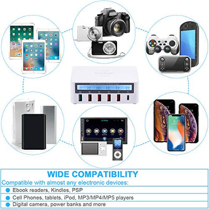 Multiport USB Charger Station WANLONGXIN 6 Port USB Charging Station100W hub Fast Charging QC3.0 Fast Chargers Apply to iPhone iPad iPhone Xs iPhone Xs Max iPhone XR iPhone