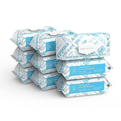 Amazon Elements Baby Wipes, Fragrance Free, White, 810 Count (9 Packs of 90) (Previously 720 Count)